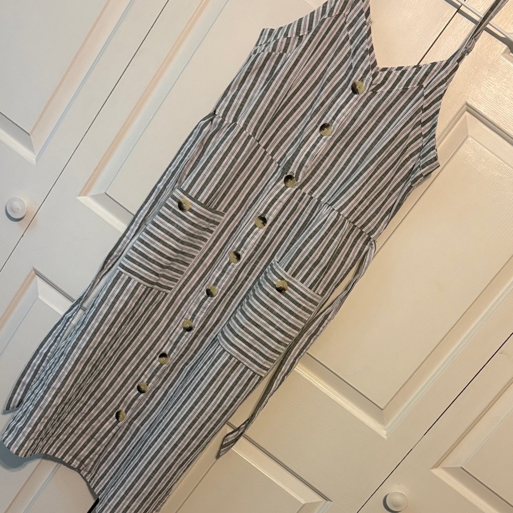 Striped Button-Down Dress with Pockets